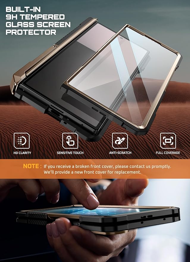 SUPCASE for Samsung Galaxy Z Fold 7 Case with Kickstand (UB Grip), [Built-in Tempered Glass Screen Protector] [Hinge Coverage] Military-Grade Protection Phone Case, Desert