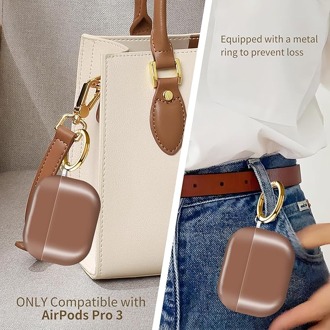 AirPod Pro 3 (2025) Case Cover for Women, Cute Shockproof Protective Case with Gold Round Buckle, Anti-Drop Design Compatible with Apple AirPods Pro 3rd Generation (USB-C Cable) Taupe