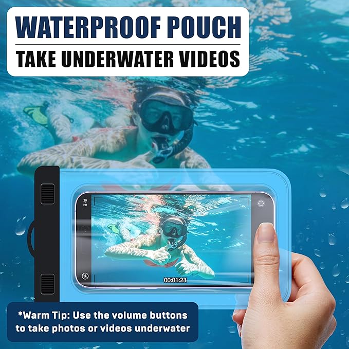 Cruise On Lanyards Waterproof Phone Pouch Dry Case w/Touch Screen for iPhone 15 14 13 12 11 Pro Max XS, Samsung S22+, Pixel 7, Fits Up to 6.5??Screen, Large Floating Holder (2-Pack) Blue