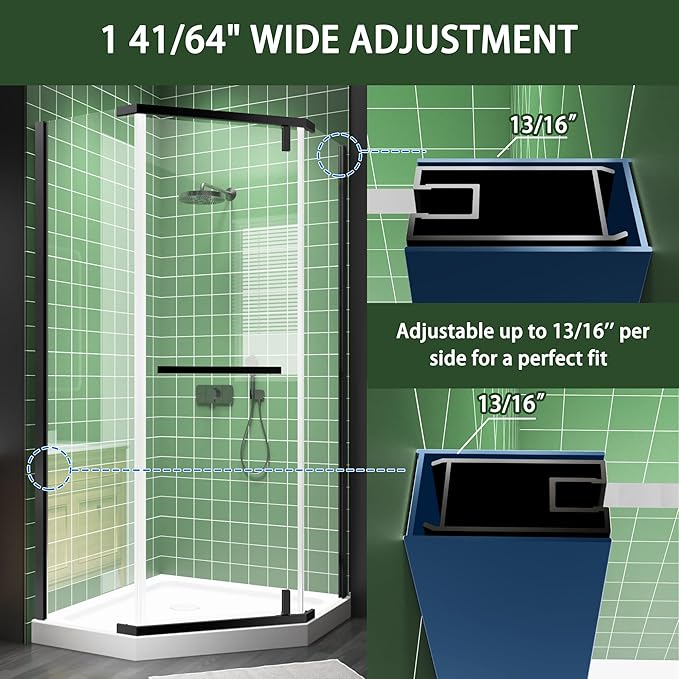 36" W x 36" D x 72" H Frameless Neo-Angle Shower Enclosure, Pivot Glass Shower Door with 1/4" (6mm) Clear SGCC Tempered Glass, Matte Black Finish, Reversible Installation