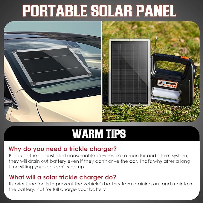 Saillong 12V Solar Car Battery Charger Maintainer, Waterproof Solar Panel Portable Solar Trickle Charger with Cigarette Lighter Plug Alligator Clip for Car Motorcycle Boat Marine RV(2.5W)