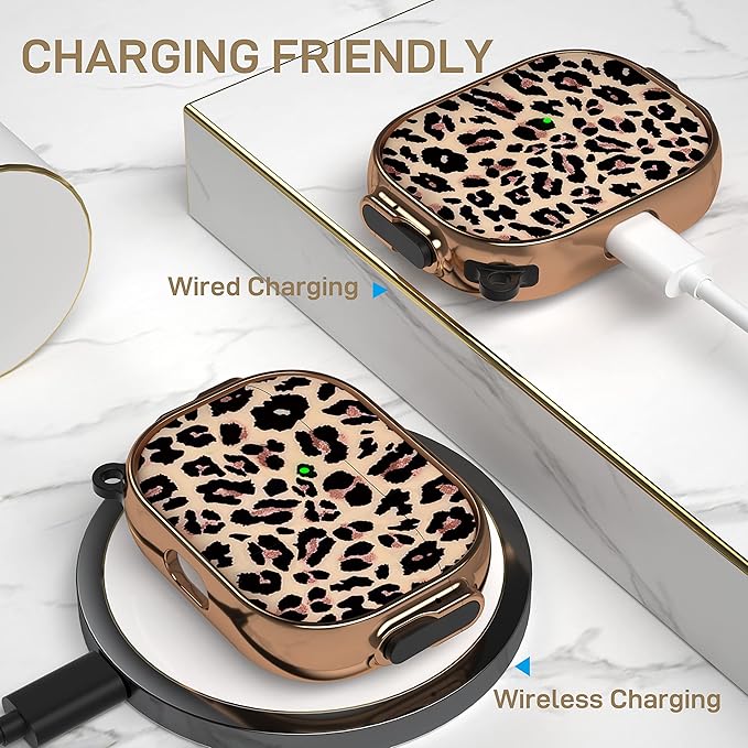 Maxjoy for AirPods Pro 2nd/1st Generation Case with Lock, Cute AirPods Pro 2 Case Lock Protective Hard AirPod Pro Cover for Women Men with Keychain for Airpod Pro (2023/2022/2019), Leopard