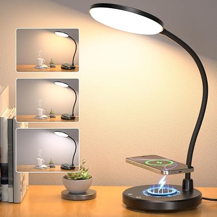 Wireless Charging Desk Lamp for Home Office, 800LM, CRI95+, Black