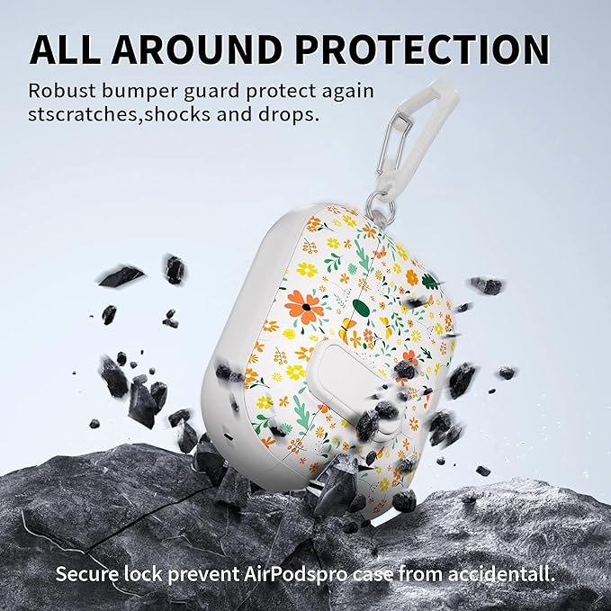 for AirPods Pro 3 Case(2025) with Secure Lock Clip and Phone Stand,Floral Girly Style Protective Cover with Cleaning Kit and Hand Strap for Apple AirPod Pro 3 Generation (Four-Leaf Clover)