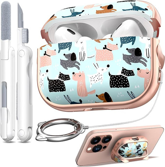 RFUNGUANGO is Compatible with AirPods Pro 3 Protective case, with Mobile Phone Holder Function, Multiple Colors Available, Suitable for AirPods Pro 3 Protective case,Rose Gold + Animals