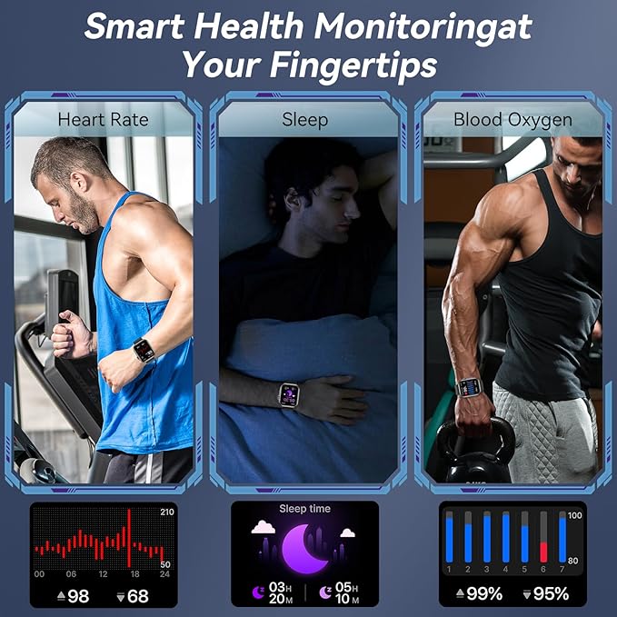 Smart Watch for Men Women, 1000mAh Battery 100-Day Standby Time, 1.85" HD Screen Fitness Tracker, 110+ Sport Modes, IP68 Waterproof, Heart Rate/Sleep Monitor, Fitness Watch for Android/iOS (Black)