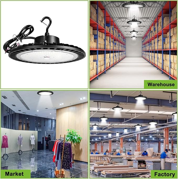 UFO LED High Bay Light 240W 5000K High Bay Led Shop Lights 1-10V Dimmable US Plug&Hook 36000LM ETL Listed - Ideal Shop Lights UFO Light Warehouse