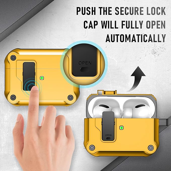 Maxjoy for Airpods Pro 3 Generation Case(2025), Secure Lock Clip Full Body Shockproof Hard Shell Protective Apple for Airpods Pro 3 Case Cover with Keychain Cleaner Kit for Men Women,Yellow