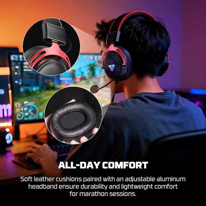 FANTECH Cruze 7.1 HG31 Gaming Headset with 53mm Drivers, Virtual 7.1 Surround Sound, Detachable Microphone, USB Connection, RGB Lighting, and in-Line Controls for PC, PS5, PS4, Xbox