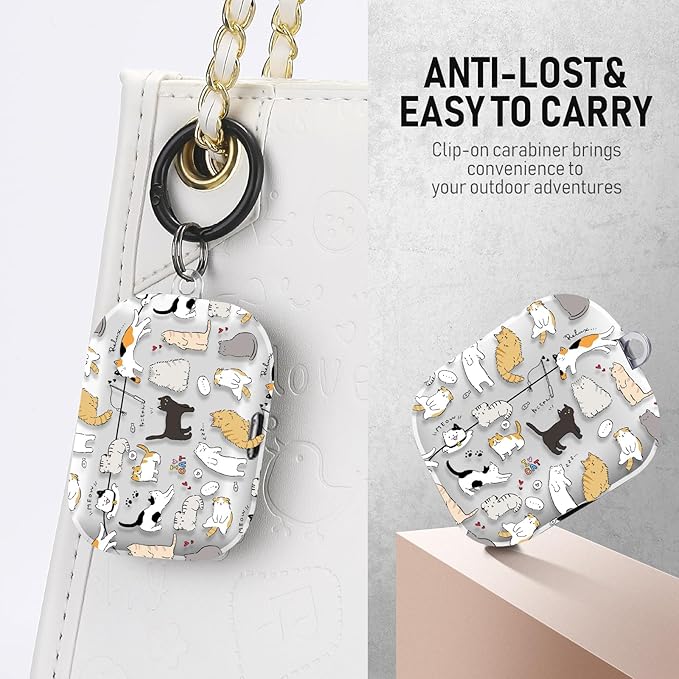 for Airpods Pro Case, Cute Cool Kitty Cat Pattern TPU Soft Cases for Airpods Pro Case 1st Gen, Shockproof for Airpods Pro 2019 Case Men Women with Cleaner Kit & Keychain