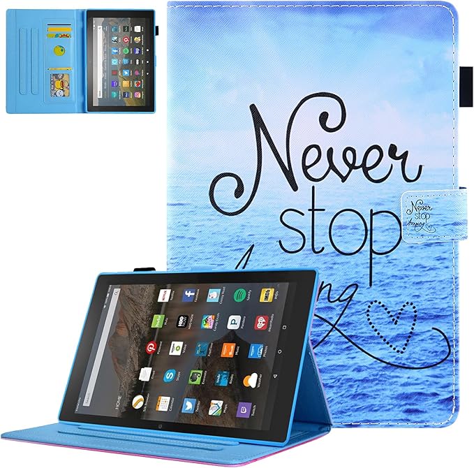 Dteck for Fire Max 11 Tablet Case 13th Generation 2023 11", PU Leather Protective Folio Fold Stand Case with Auto Sleep Wake, Adjustable Viewing Angles, 4 Card Slots, Slim Thin Cute Case, Blue Sea