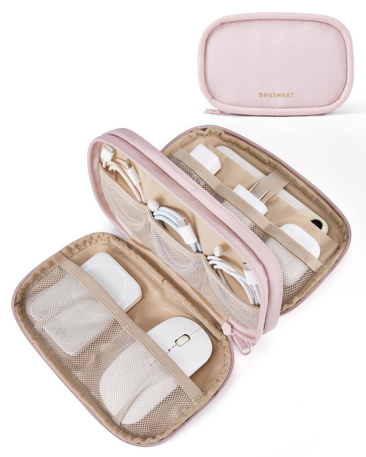 BAGSMART Electronics Organizer Travel Case for Cords Chargers Phones, Pink