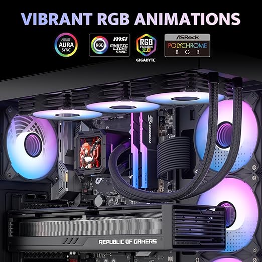 darkFlash DV360S All-in-one Liquid CPU Cooler, 3.2” LCD Screen with 320 * 320 Resolution, ARGB Sync, PWM Fans 360mm Radiator, CPU PC Aio Cooler Compatible with Intel 1851/1700, AMD AM4/AM5 (Black)