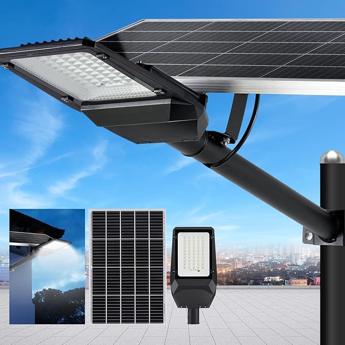8000W Solar Street Lights Outdoor - 6500K Solar Lights Outdoor Waterproof Dusk to Dawn, High Brightness Street Light Solar Powered with Remote Control for Yard, Parking lot and Garage