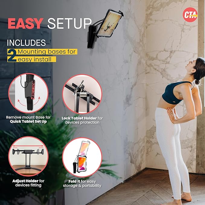 Stand and Wall Mount – CTA Security 2-in-1 Multi-Flex Tablet Stand & Wall Mount with Locking Tablet Holder & 2 Mount Bases for iPad 10th Gen 10.9" - iPad 7/8/9 Gen 10.2" & More - Black (PAD-SKMSB)