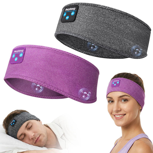 Perytong 2 Pack Sleep Headphones Bluetooth 5.4 Headband, Sleeping Headband Headphones for Side Sleepers, Sweat Resistant Headband Earphones with Built-in Stereo Speakers for Sport Travel Yoga Jogging