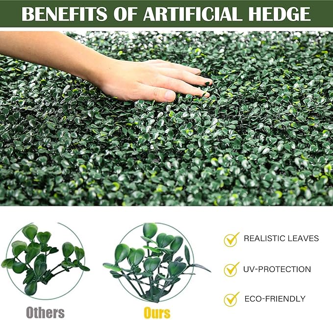 12PCS 20"x 20" Artificial Boxwood Wall Panels, UV-Anti Grass Wall Hedge Plant Panels for Indoor Outdoor Green Wall Decor Ivy Fence Covering Privacy