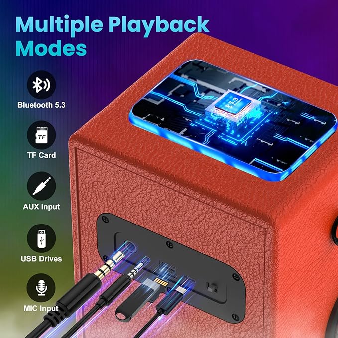 Bluetooth Speaker, 120W Peak Power Wireless Speakers Boombox with Deep Bass, Portable Loud Stereo Sound Subwoofer with LED Light Show for Party, Outdoor, Camping (Orange)