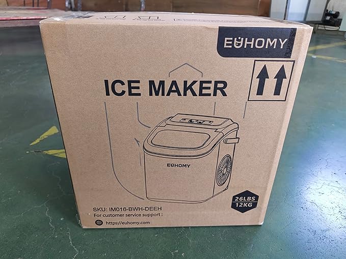 EUHOMY Countertop Ice Maker Machine with Handle, 26lbs Per Day, 9 Ice Cubes Ready in 6 Mins, Auto-Cleaning Portable Ice Maker with Basket and Scoop, for Home/Kitchen/Camping/RV (White)