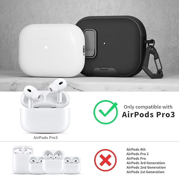 for AirPods Pro 3 Case with Lock,TPU Leather Texture Durability Anti-Lost & Shockproof Protective Cover Accessories with Cleaning Kit in Keychain for Apple AirPod Pro 3 Generation 2025(Black)