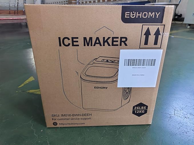 EUHOMY Countertop Ice Maker Machine with Handle, 26lbs Per Day, 9 Ice Cubes Ready in 6 Mins, Auto-Cleaning Portable Ice Maker with Basket and Scoop, for Home/Kitchen/Camping/RV (White)