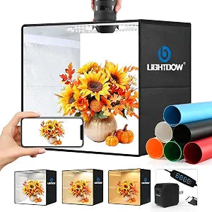 Lightdow 16"x16"x16" Photo Studio Light Box Photography with Type-C Plug/Cable & 180 LEDs(CRI>95), 6 Backdrops-Portable/Dimmable/Folding Shooting Tents for Toys/Jewelry/Watches/Cosmetics