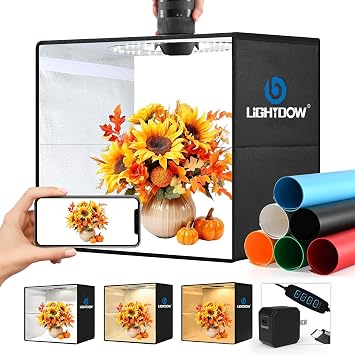 Lightdow 16"x16"x16" Photo Studio Light Box Photography with Type-C Plug/Cable & 180 LEDs(CRI>95), 6 Backdrops-Portable/Dimmable/Folding Shooting Tents for Toys/Jewelry/Watches/Cosmetics