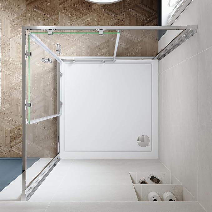 SUNNY SHOWER Corner Shower Enclosure 1/4 in. Clear Glass Semi-Frameless Sliding Shower Doors, 34 in. X 34 in. X 72 in. Bath Door, Chrome Finish Corner Shower Glass Enclosure
