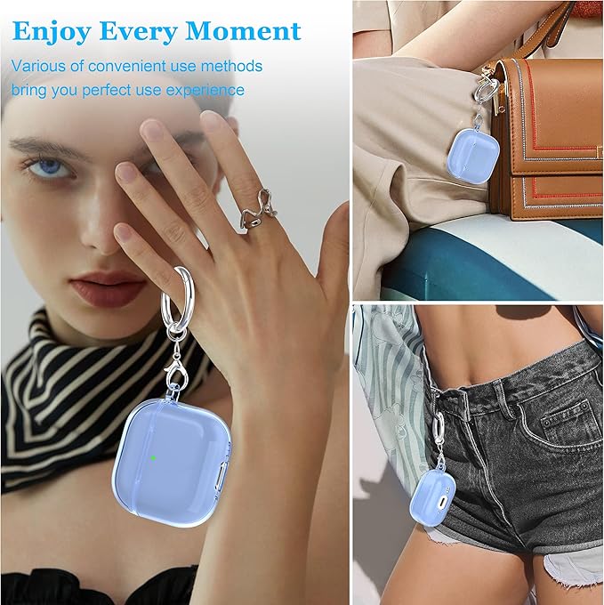 for AirPods 4th Generation Case Cover 2024, Military-Grade Shockproof, Soft TPU Highly Transparent Anti-Yellowing for AirPods 4 Case with Cleaning Kit & Cute Round Buckle, Clear Blue