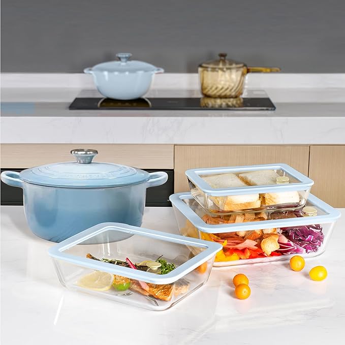 Urban Green Glass Food Container Set with Silicone Glass Lid, 3 Pack, Airtight, LeakProof, 100% Plastic Free, Meal Prep Food Storage Containers