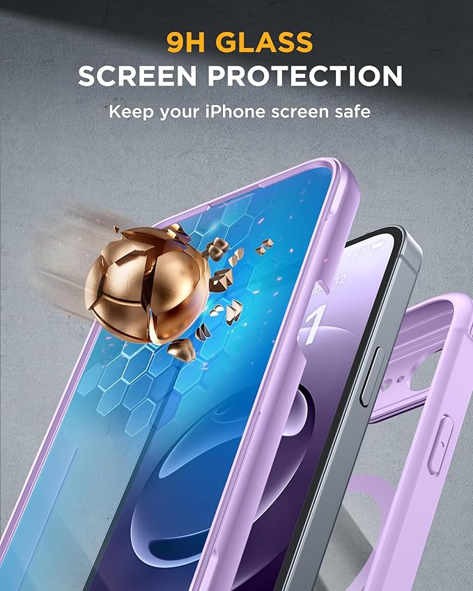 Miracase for iPhone 17e Case & iPhone 16e Case, Full-Body Phone with Built-in Glass Screen Protector, [Magnetic with MagSafe] Military Drop Proof 17 E/ 16 E Cover Bumper 6.1 inch, Purple