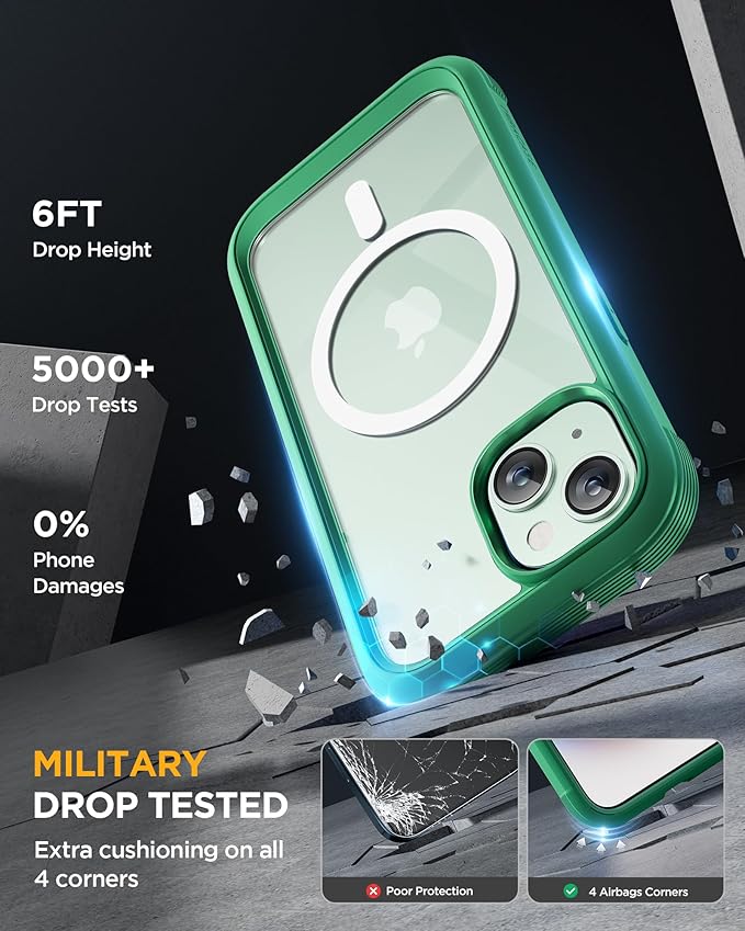 Miracase Magnetic for iPhone 15 Plus Case 6.7'' [Compatible with Magsafe] Full-Body Military Drop Proof 15 Plus Phone Case Cover with Built-in 9H Tempered Glass Screen Protector,Magnetic Green | Magnetic, 6.7'', Full-Body, Military Drop Proof, 15 Plus ...