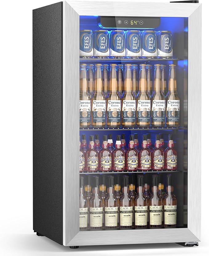 26 Bottle Wine Cooler Refrigerator, Small Freestanding Wine Fridge for Red, White and Champagne, Built-in Wine Cellar with Stainless Steel Glass Door , 40-66F Digital Temperature Control, Indoor Use