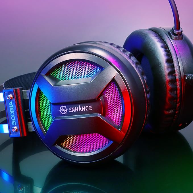 ENHANCE Scoria 2 Wired Gaming Headset - Gaming Headphones with 7.1 Surround Sound, Soft Memory Foam Earpads, Fast Access Controls - Headset with Mic Compatible with PlayStation, PC, Laptop