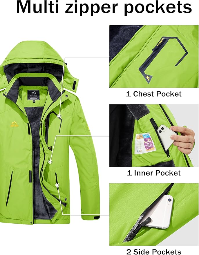 MAGCOMSEN Men's Winter Coats Water Resistant Ski Snow Jacket Warm Fleece Jacket Parka Raincoats With Hood Multi-Pockets