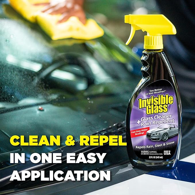Invisible Glass 92184-6PK Glass Cleaner + Rain Repellent 2-in-1 Windshield and Window Spray, Cleans Auto Glass, Repels Rain, Sleet, Snow, Improves Wet Weather Visibility – 22 fl oz (Pack of 6)