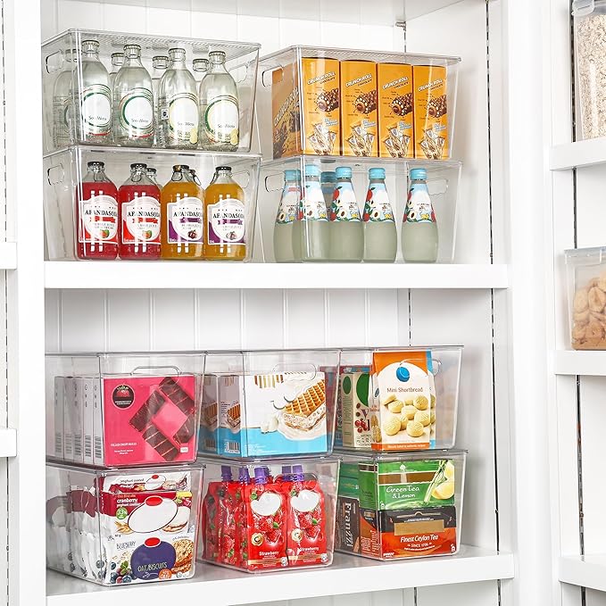 Vtopmart 6 Pack Clear Stackable Storage Bins with Lids,XLarge Plastic Containers with Handle for Pantry Organizer and Storage,Perfect for Kitchen,Fridge,Cabinet, Closet,Bathroom Organization