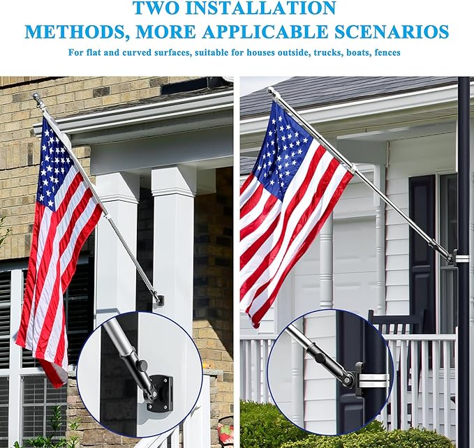 PHITRIC Adjustable Flag Pole Holder, Multi-Position Mounting Flag Bracket, Heavy Duty Flag Pole Holder for Outside House, Premium Aluminum Alloy Strong Rust Free Bracket with Hardwares (Black)