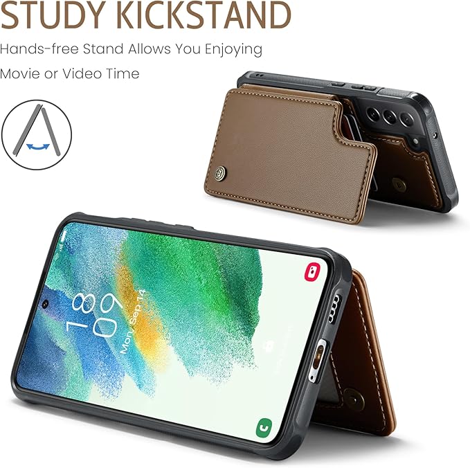 Bemal for Samsung Galaxy S21 FE Wallet Case with Card Holder, RFID Blocking, Shockproof Leather Kickstand for Men and Women, Durable Protective Phone Cover for 6.4", Brown
