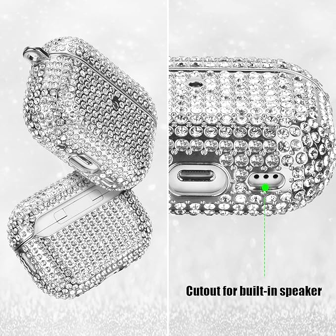 Case for AirPods Pro 2nd Generation, Filoto Cute AirPod Pro 2 Protective Case Cover for Women Girls, Bling Crystal PC Apple Air Pods Pro Cases Accessories with Lobster Clasp Keychain, Silver