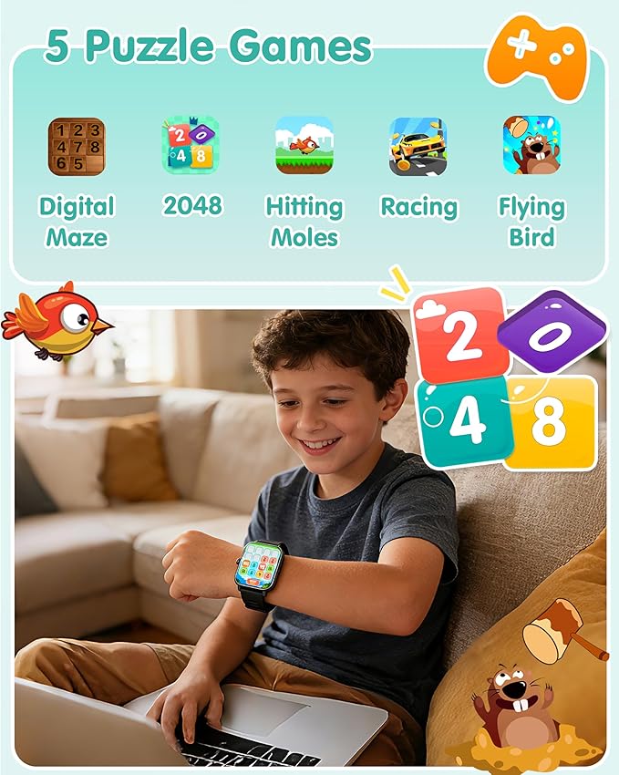 Kids Smart Watch, Kids Watch No Phone Needed Heart Rate & Sleep Tracker, Stress & SpO2 Monitor, 1.8" Fitness Tracker Step Counter, Alarm Clock, Games, Swimming Watch for Boys Girls Teens Aged 5+