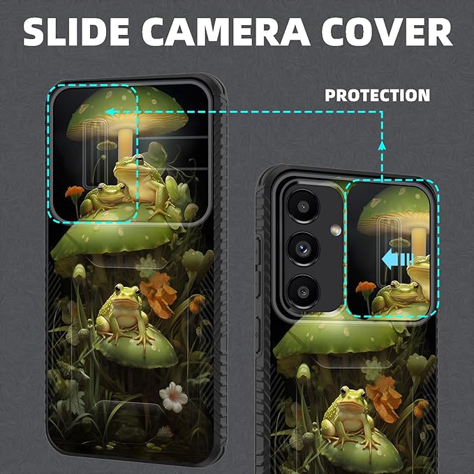 for Galaxy S26 Plus Case Built in Slide Camera Lens Cover,Heavy Duty Shockproof Protection Dual Layer Case for Samsung Galaxy S26 Plus 6.7" 2026,Cute Frog Mushroom