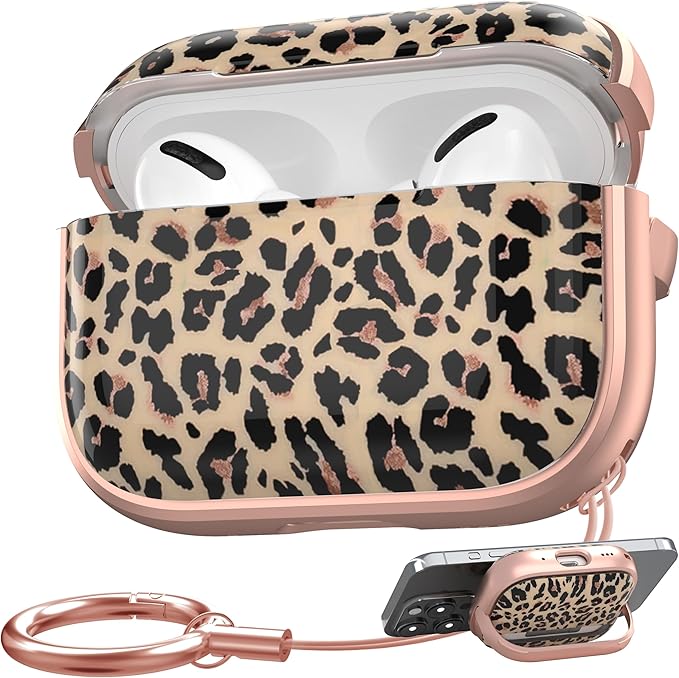 Maxjoy for AirPods Pro 2nd/1st Generation Case, Cute AirPod Pro 2 Case with Safety Lock Hard iPod Pro Cover for Women Men with Keychain for AirPod Pro Cover(2023/2022/2019), Leopard
