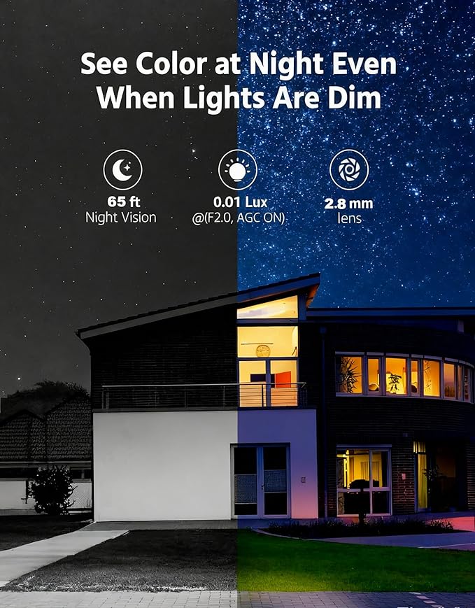 Real HD 5MP Color-Vu Full Color Night Version Turret PoE IP Camera Outdoor, 2.8mm Wide Angle, H.265, 65ft IP67 Waterproof, Must Work with a NVR, Does not Work by Itself