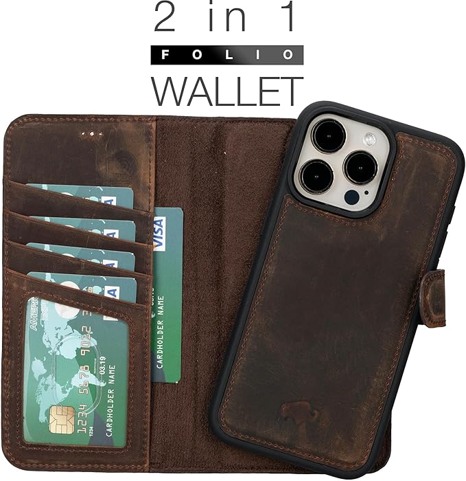 BLACKBROOK Case for iPhone 15 Pro Leather Case with Wallet, Carter Premium Leather Magnetic 2-in-1 Set for MagSafe Wallet Case with RFID, Cash, ID & 4 Card Slots, Compatible with iPhone 15 Pro