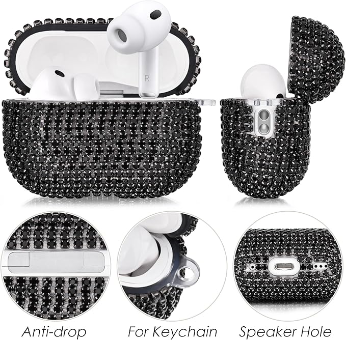 Bling Airpods iPods Pro 3 Case Cover 2025, VISOOM Rhinestone Airpods Pro 3 Cases Cute Glitter Jewelry Airpod iPod Pro3 Cases for Sparkly Apple AirPods iPods Pro 3rd Gen Case with Keychain for Women