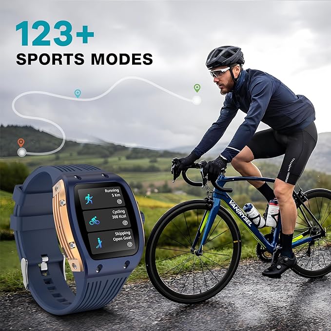 BRIBEJAT Smart Watches for Men, 1.76" HD Square Touchscreen with Heart Rate/SpO2/Sleep Monitor, Make/Answer Calls, 123 Sports Modes, IP68 Waterproof Fitness Watch for iPhone Android Compatible (Blue)