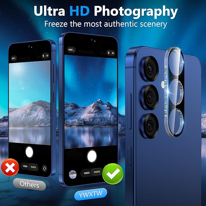 YWXTW 3 Pack Camera Lens Protector for Samsung Galaxy S26 6.3 Inch, 9H Tempered Glass Ultra HD [No Impact on Night Shots] S26 Lens Protector, Anti-Scratch No Bubbles