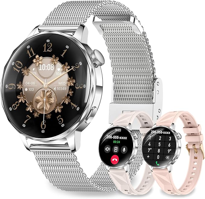 Smart Watches for Women, 1.27'' Smartwatch (Answer/Make Calls) Compatible with iPhone/Android Phones, IP68 Waterproof Fitness Tracker Watch with Sleep Monitor,100+ Sports Modes (Silver)