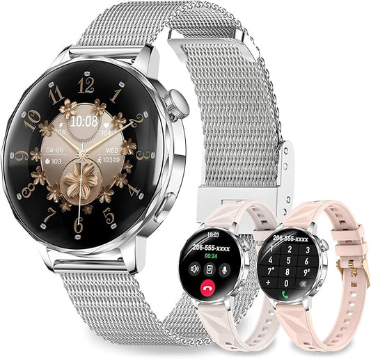 Smart Watches for Women, 1.27'' Smartwatch (Answer/Make Calls) Compatible with iPhone/Android Phones, IP68 Waterproof Fitness Tracker Watch with Sleep Monitor,100+ Sports Modes (Silver)